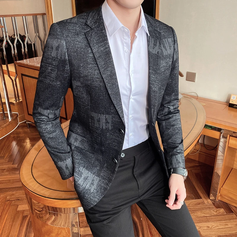 High Quality Luxury Print Blazer Jacket Men Plus Size Slim Fit Mens Casual Suits Jackets Long Sleeve Party/Prom Tuxedo Blazer