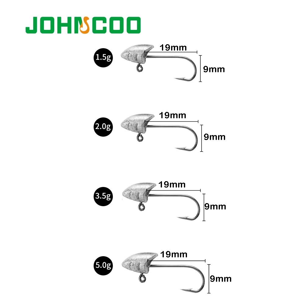 JOHNCOO 10pcs Head Hooks1.5g 2g 3.5g 5g Jig Head Barbed Hook Worm Soft Lure Exposed Jigging Hook Fishing Hooks