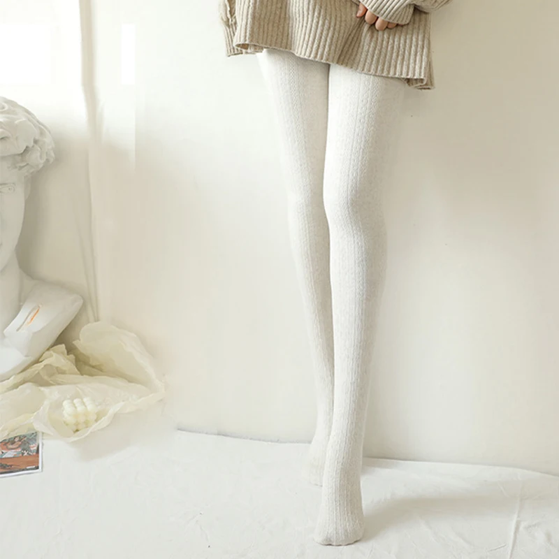 Autumn Winter Cotton Knitted Cross Pattern Women's Tights Plain Colour Short Fleece Normal Thickness Warmth Sexy Pantyhose