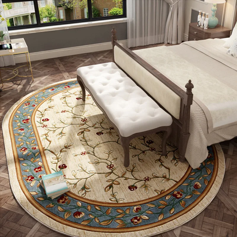 Pastoral Style Oval Carpets For Living Room Home Large European Floral Bedroom Carpet Sofa Coffee Table Rug Study Room Floor Mat