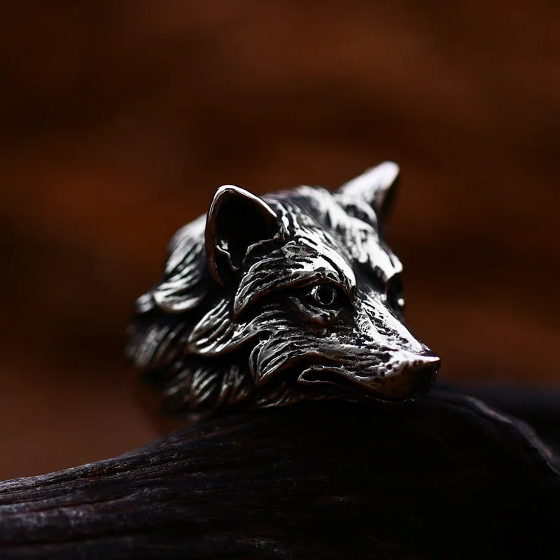 steel soldier Stainless Steel Punk style Domineering animal ice wolf ring Dark vintage series Fashion unique Jewelry