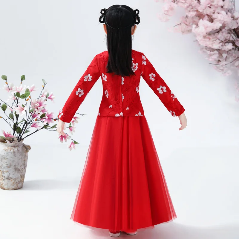 Trẻ Em Thêu Cổ Hanfu Trẻ Em Trung Quốc Đáng Yêu Đường Phù Hợp Với Truyền Thống Đảng VÁY ĐẦM Chụp Ảnh Thực Hiện Trang Phục