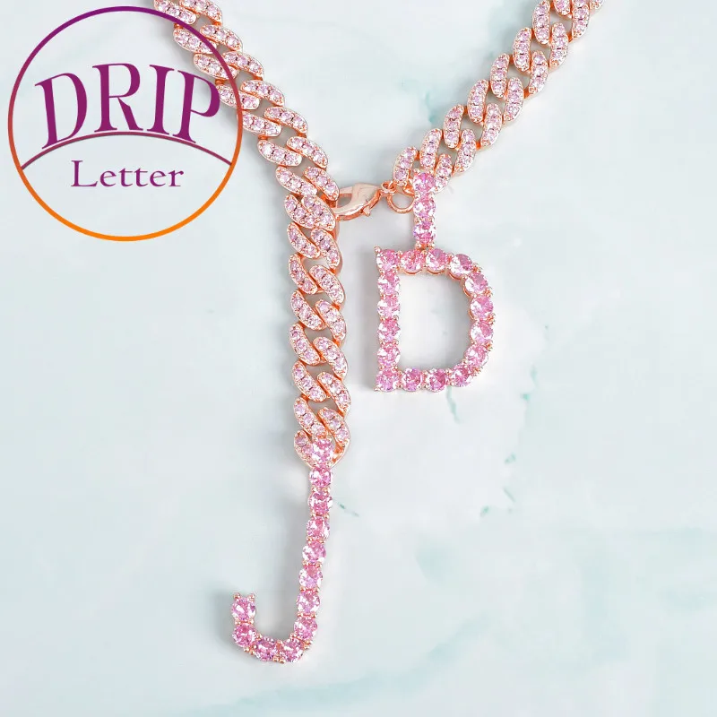 Drip Letter Tennis Letters Custom Name Necklace for Women Hip Hop Rock Street Fashion Jewelry 2022 Trend Pink