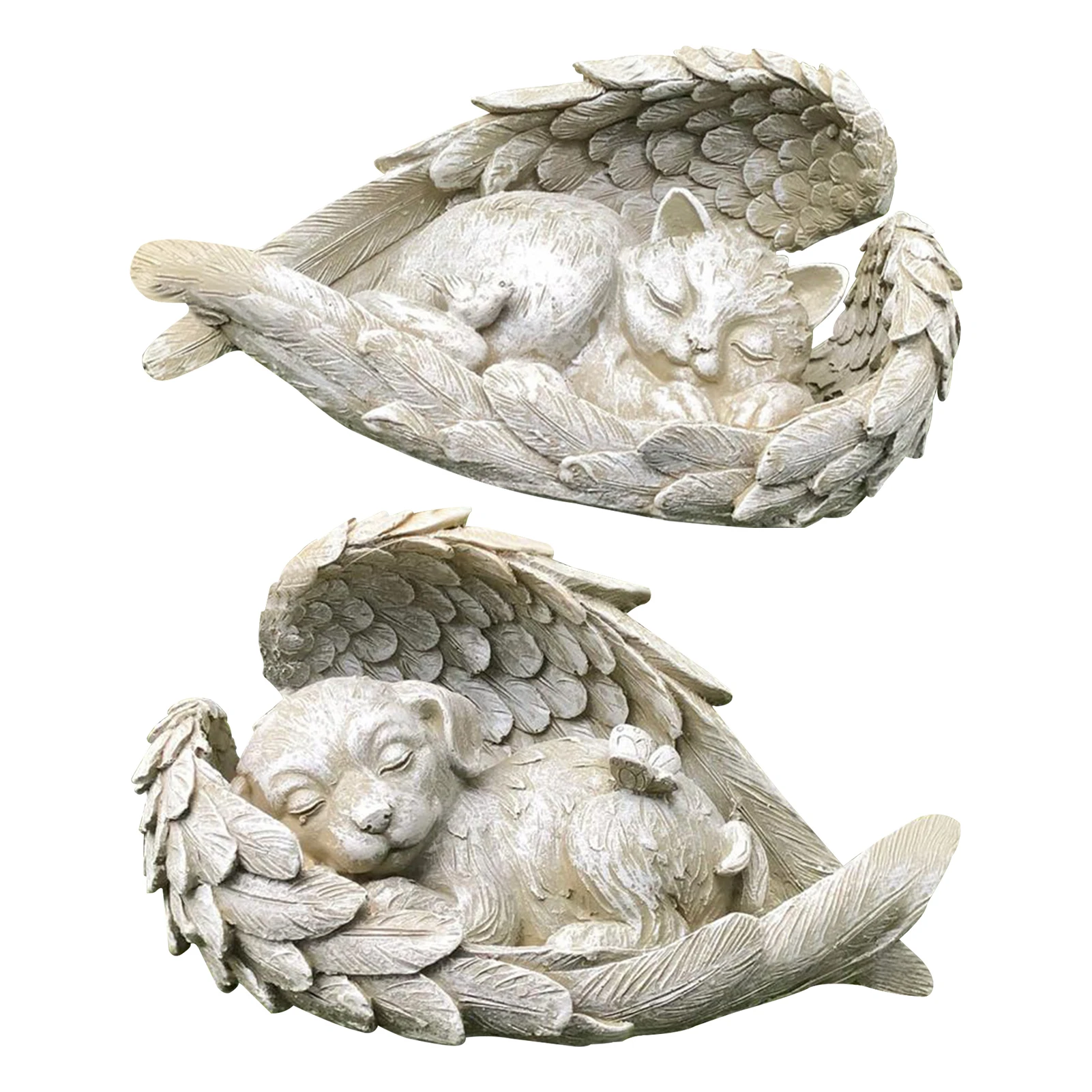 Angel Dog Cat Decoration Statue Resin Pet Memorial Statue Outdoor Garden Home Ornament Sleeping Angel Wing Sculpture