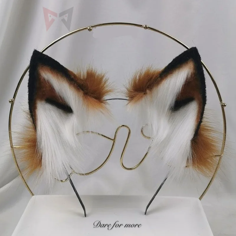 Mới Nâu Chó Sói Wolf Cáo Tai Tóc Vòng Hairbands Mũ Đợi Đầu Đa Năng Đuôi Tay Làm Việc Cho Cô Gái Nữ Tự Làm