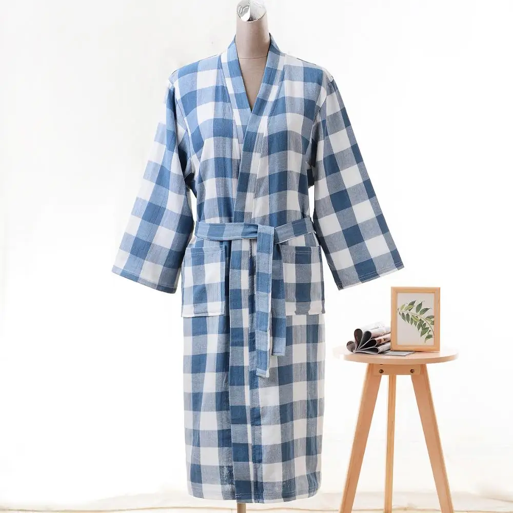 Mens Robe Soft Bath Robe Men And Women Sleepwear Washing Gauze Sleeprobe Male Casual Home Bathrobe Three layers 100% Cotton