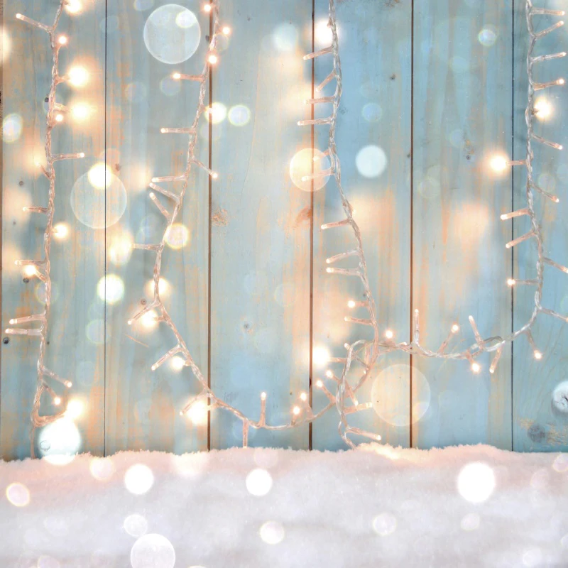 

Laeacco Christmas Backdrops Wooden Board Light Bokeh Winter Snow Photography Backgrounds Baby New Year Portrait Photocall Props