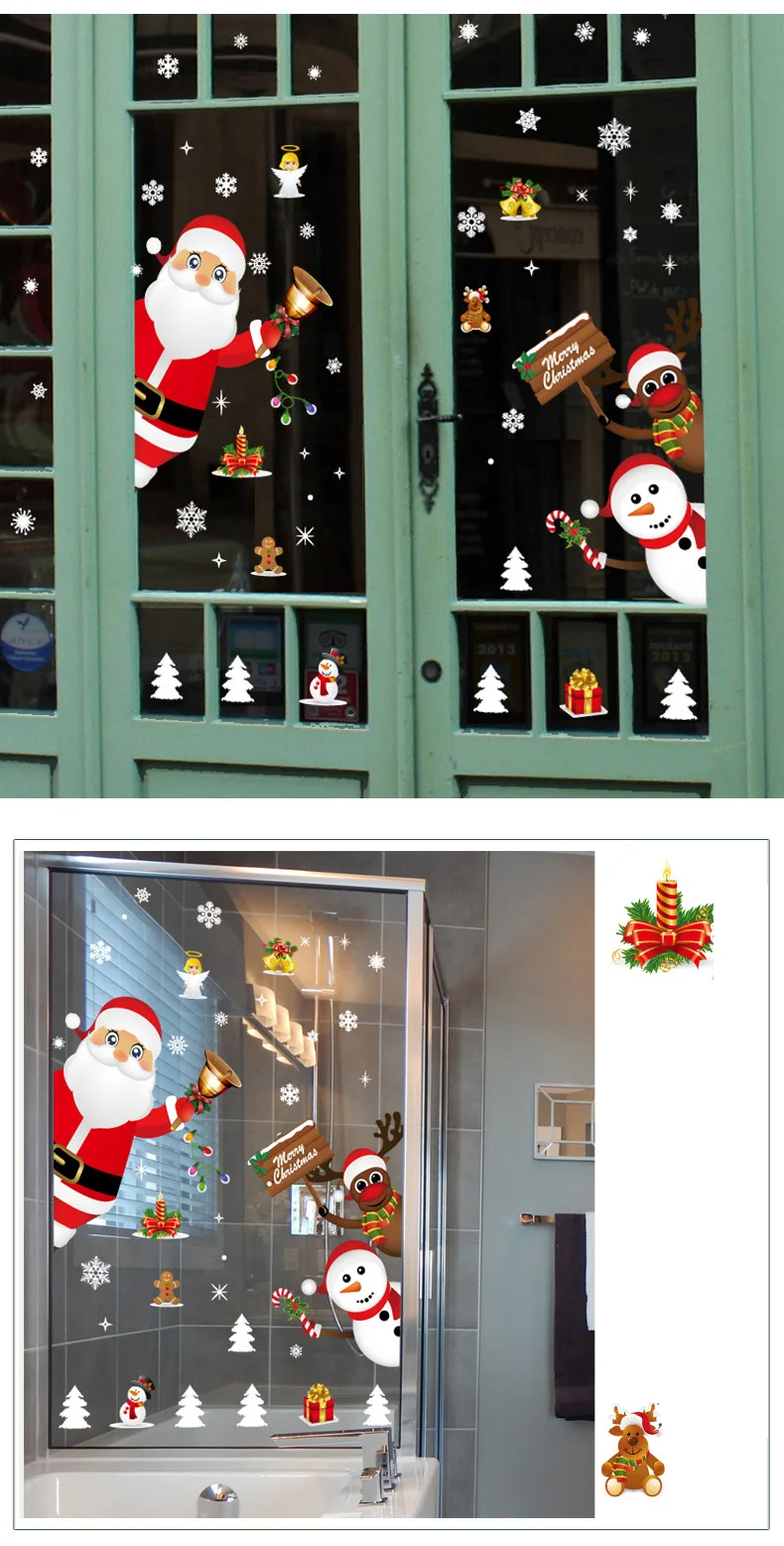 Cartoon Weihnachten Aufkleber für Fenster Vitrine Dekoration Santa Claus Schneemann Aufkleber Neujahr Glas abnehmbare Wandbild Wohnkultur – Detail 4