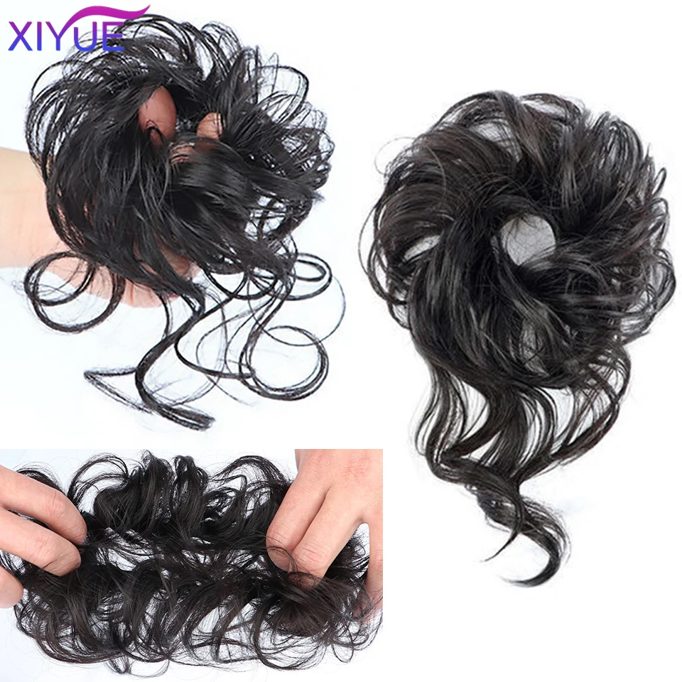 XIYUE Short Straight Chignon With Elastic Band Synthetic Scrunchie Messy Hair Bun High Temperature Fiber Hairpieces Extensions