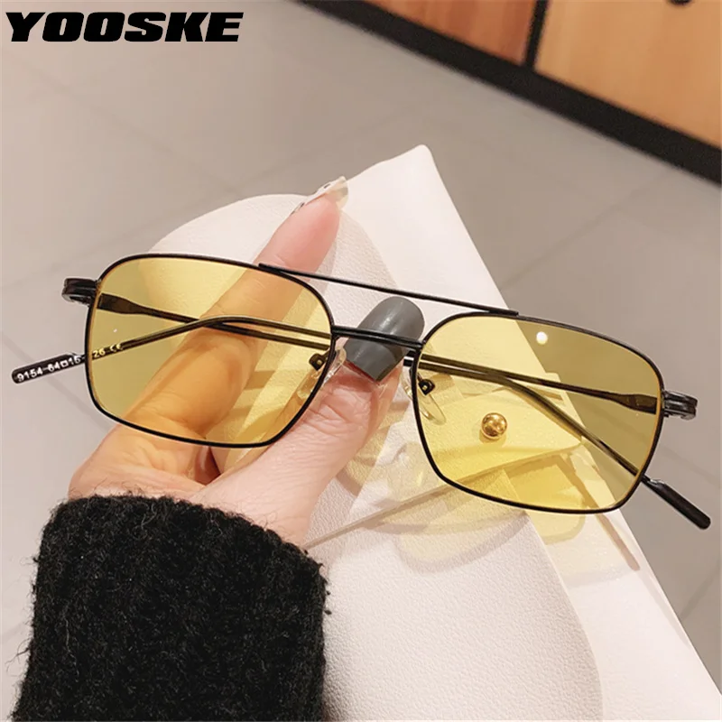 YOOSKE Small Black Sunglasses Men Vintage Square Sun Glasses for Women Hip hop Trendy Metal Brand Design Eyewear UV400 Mirror