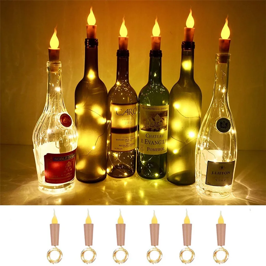 Thrisdar 10PCS 2M 20LEDS Candle Wine Bottle String Light Wine Bottle Flame Cork Lamp DIY Party Wedding Valentine's Day Garland