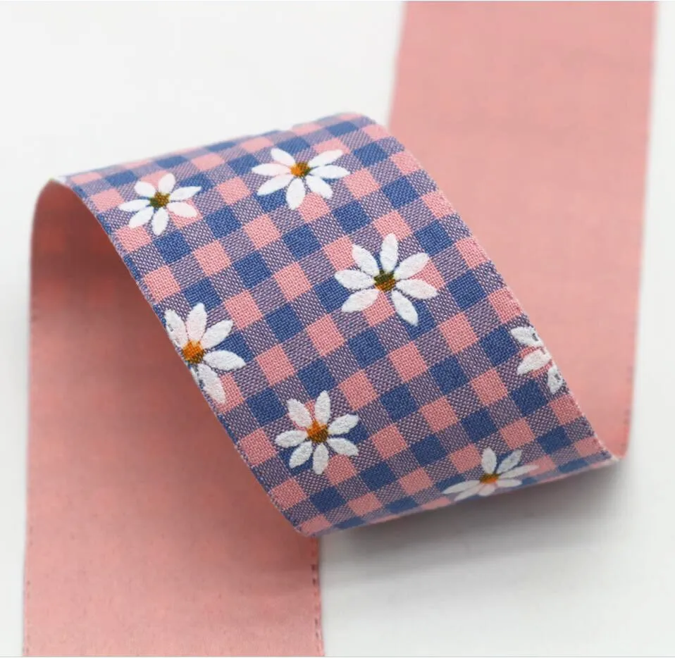 10 Yards 38MM Plaided Daisy Ribbon DIY Handmade Material Headdress Hair Bows Clothing Handmade Accessories