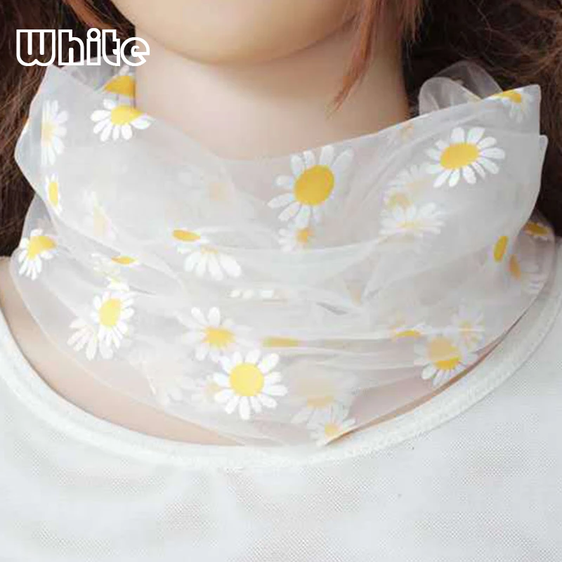 Women Silk Scarves Elegant Daisy print Mesh Bib Scarf Lace Scarf Fake Collar Fashion Lady Neck Chiffon Scarves Sun Protection