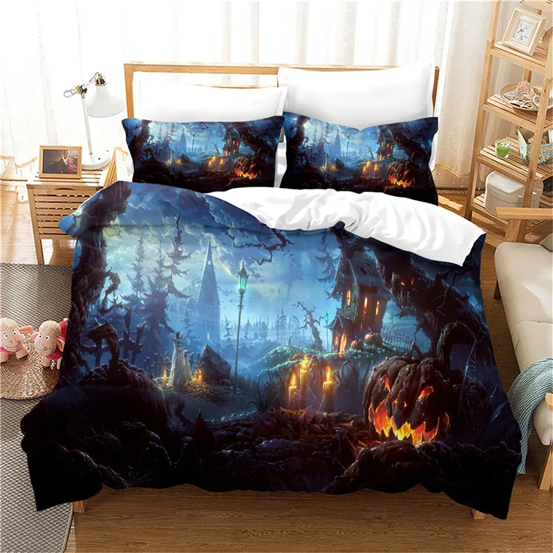 

Halloween 3D bedding set Comforter sets Queen size Cartoon duvet cover set with pillowcase best gift for kids