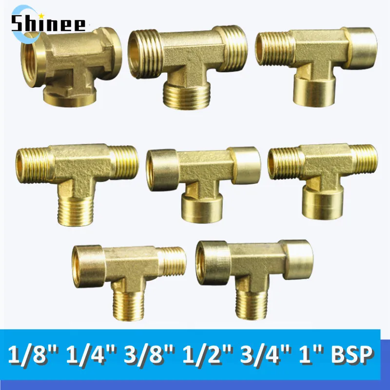Pneumatyczne hydrauliki mosiężne złączki rurowe gwint męski/żeński 1/8 "1/4" 3/8 "1/2" BSP typ trójnika złączki miedziane woda olej gaz Adapter