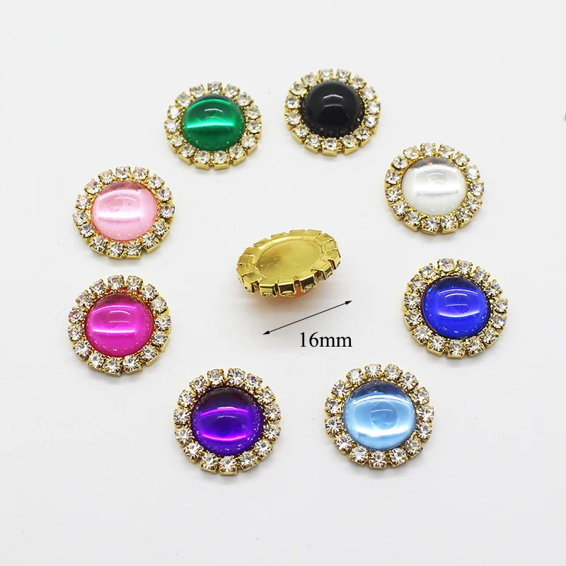 SKYE CIEL 10Pcs 16mm Diy jewelry Bright Resin Accessories Rhinestones Pedestal Embellishment Gold Caps Decoration For Making