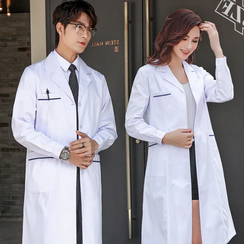 S-3XL 5Styles Single-breasted White Long Nurse Doctor Work Clothes With Pockets Simple Men Women Lab Overalls Uniform Wear