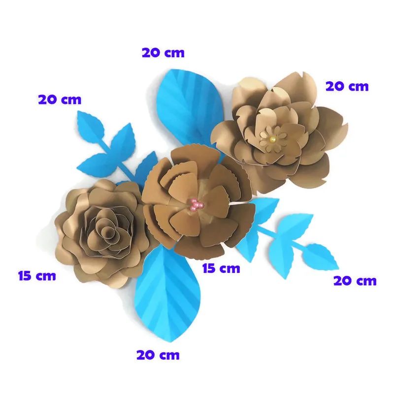 DIY Giant Paper Flowers Artificial Rose Fleurs Artificielles Backdrop 3pcs+ 4 Leave Wedding Party Decor Nursery Gold