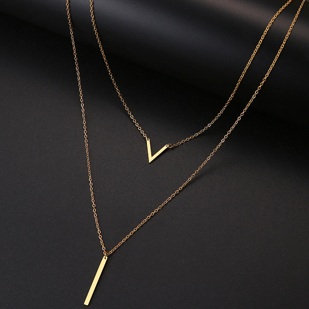 DOTIFI For Women Double Round Geometric Pendant Necklace Stainless Steel Gold Color Jewelry Gift