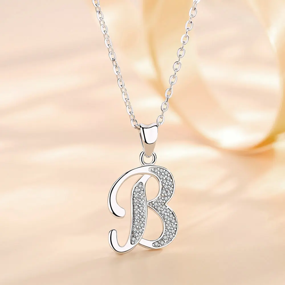 EUDORA Sterling Silver Large Initial Letter Necklace Large Letter Writing Letters 26 A-Z Pendant Monogram Necklace Women\'s Gift