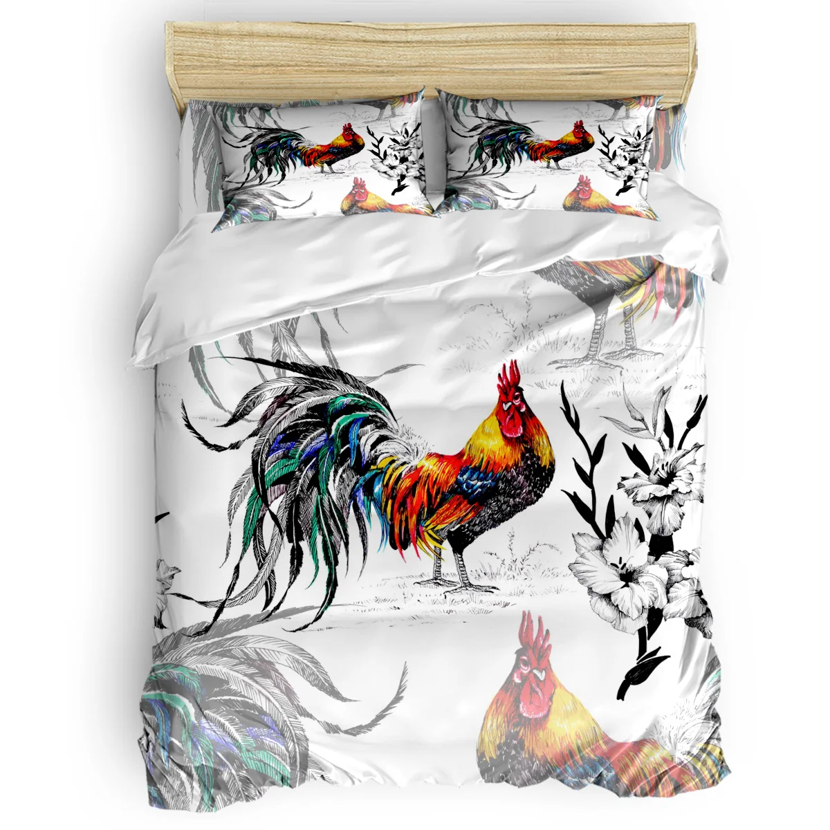 Rooster Farm Cock Flower Poultry Duvet Cover Set 2/3/4pcs Bedding Set with Pillowcase Bed Set Home Textiles Comforter Sets