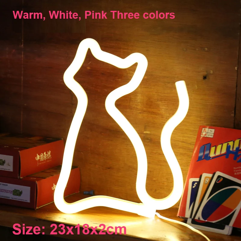 Cat Figure Neon Light LED Decor Lamp Sign Lights Animal Store USB & Battery Charging Home Party Shop Bar Christmas Wall