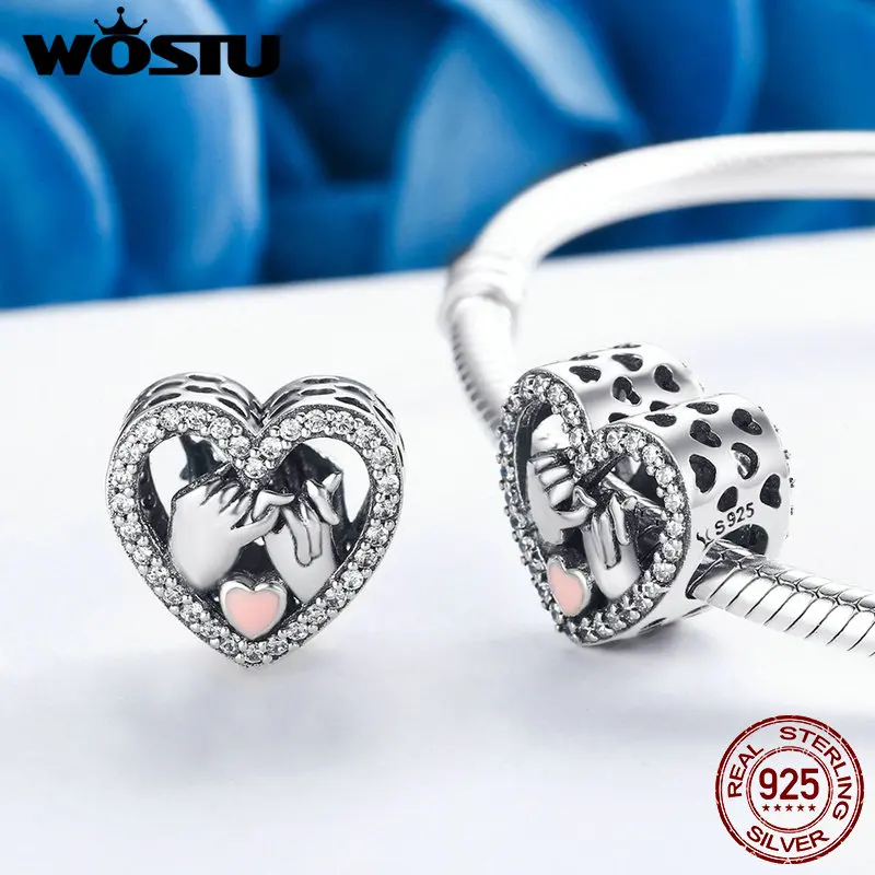 WOSTU Heart Shape Beads Charms 100% 925 Sterling Silver Fit Original Bracelet Pendants DIY Necklace Wedding Lover Jewelry image 3