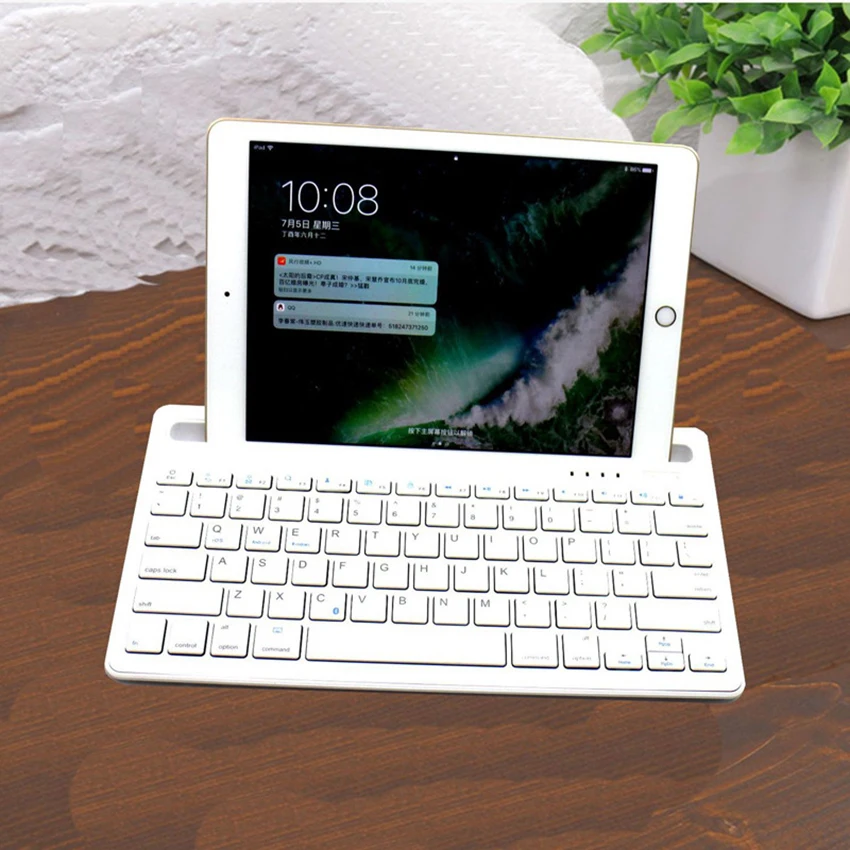 Bluetooth-compatitble Keyboard with Integrated Stand Rechargeable Multi-Device Portable Wireless Keyboard for Tablet Laptop