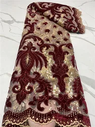 PGC African Lace Fabric Luxury French Nigerian Velvet 2024 High Quality Lace Fabric With Stones For Wedding Dress