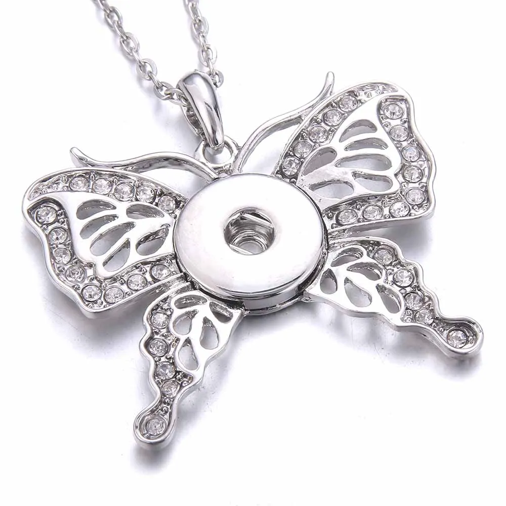 Snap Jewelry Necklaces Vintage Metal Owl Flower Elephant 18mm Snap Button Necklace for Women White Snaps Pendant Necklace