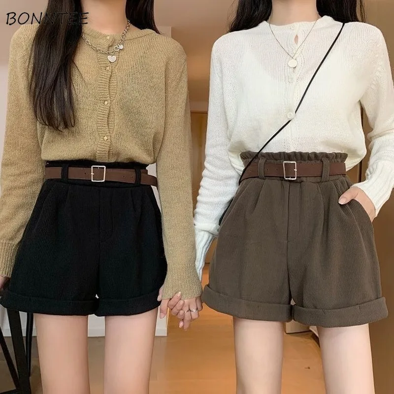 Shorts Women Loose Elastic Waist Solid Trendy Korean Style Female Simple Soft Casual Streetwear All Match Elegant College Autumn