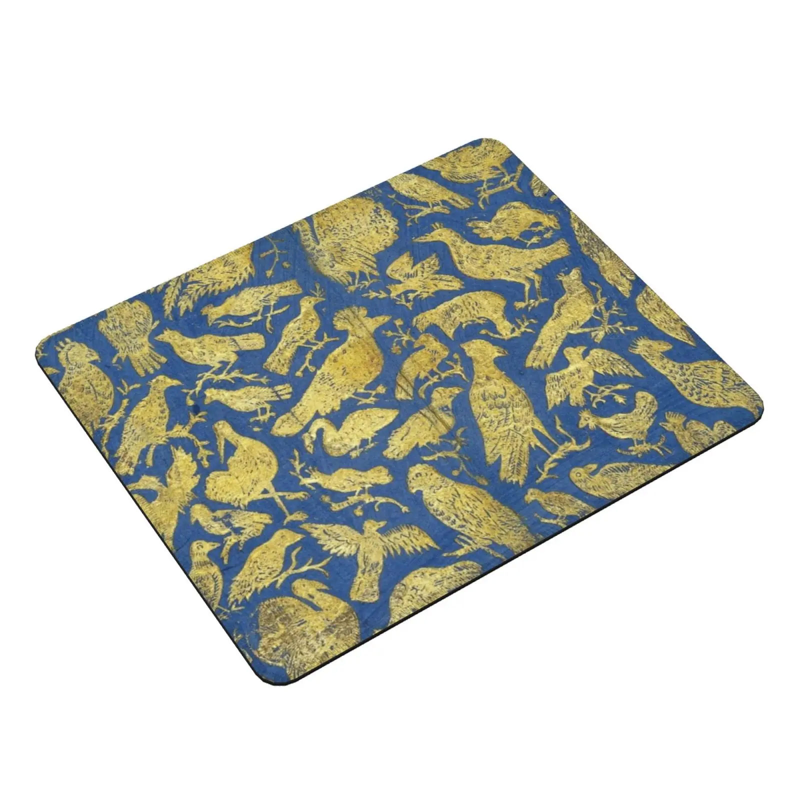 Birds With Twigs And Fruits Mouse Pad 2800 Bird Twig Fruit Pattern Gold Blue Embroidery