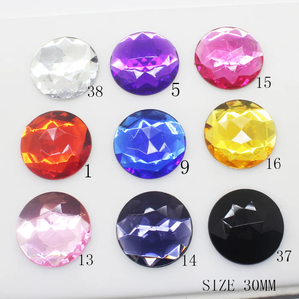 ZMASEY New large size 20Pcs/Lot Mix Color 30mm Wedding Dress Acrylic Rhinestone Diy Flatback Sewing Strass Glue-On accessories