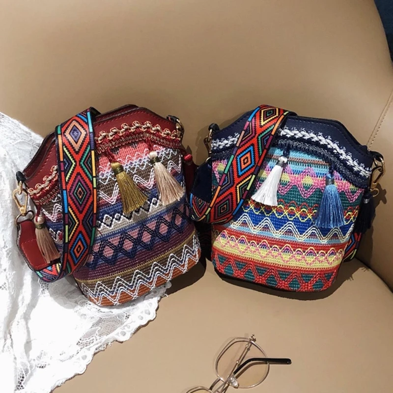 Vintage etniczna torba na ramię haft Boho Hippie torba na pasku Messenger Crossbody na plażę kobiety dziewczyny torebka etui na telefon etui