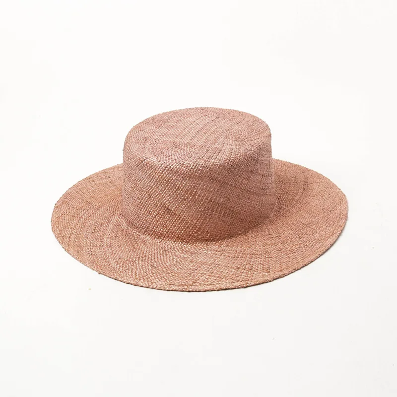 Fashion Solid Panama Hats For Women Pink Beach Hat Precious Grass Summer Flat Vacation Cap Wholesale Dropshipping