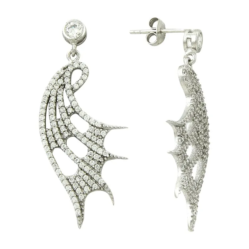 Wing Dangle Earring 925 Sterling Silver Drop Angel Wings Designer Turkish Earrings серьги серебро сережк