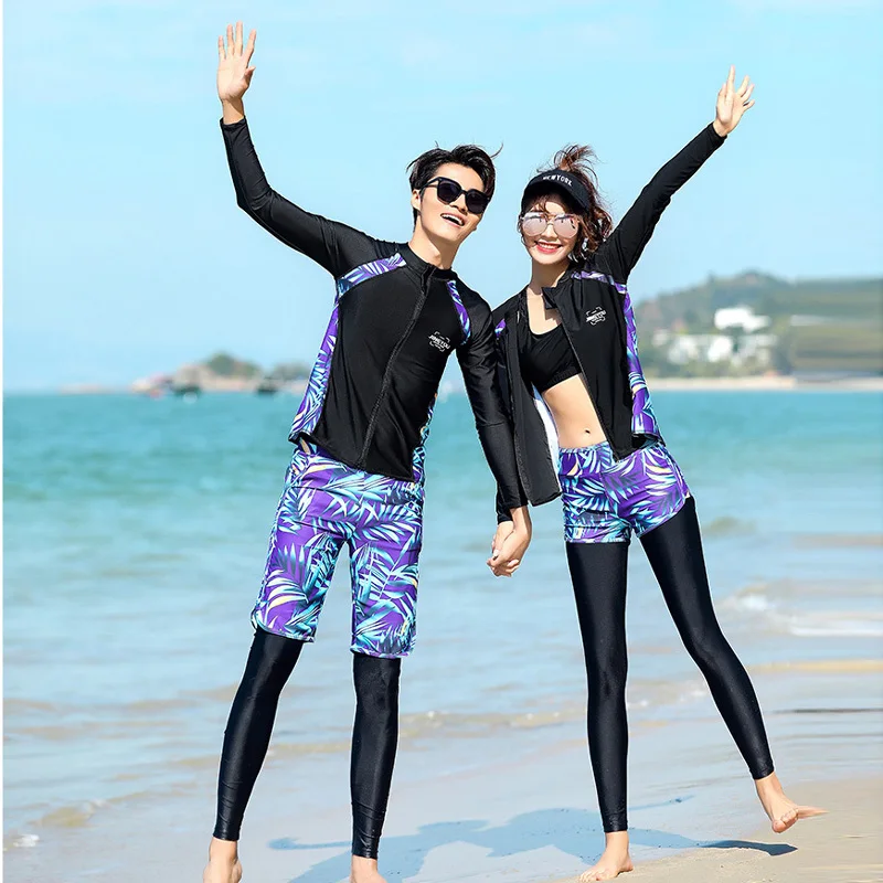 Rash Guard for Women Men Long Sleeve Swimsuits Zip Front Swim Shirt Pants Full Body Swim Surf Tops and Bottoms PrintedUPF 50+