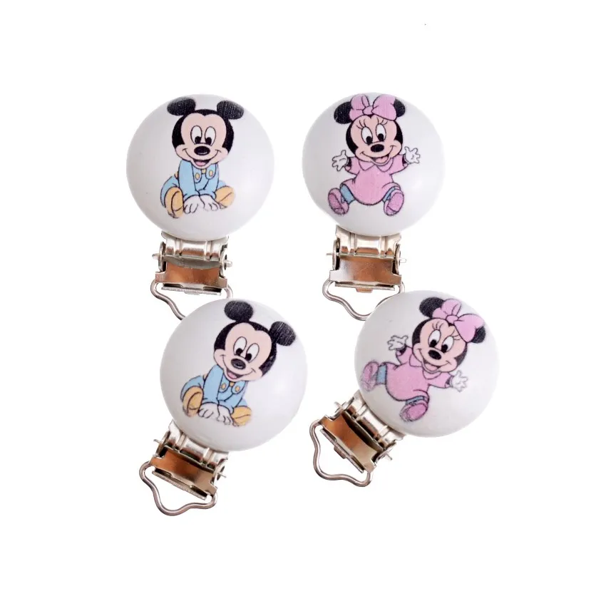 5PCs Baby Pacifier Clips Lovely Mouse White Wood Metal Holders Cute Infant Soother Clasps Funny Accessories 4.8x2.9cm