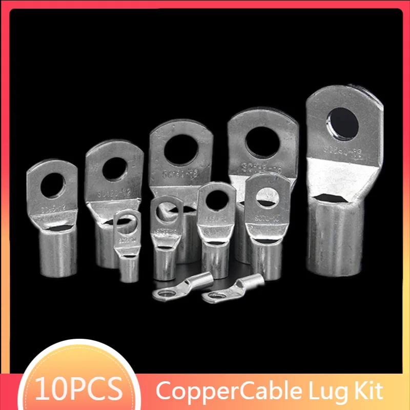 

1/10Pcs Copper Cable Lug Kit Bolt Hole Tinned Cable lugs Battery Terminals copper nose Wire Connector SC10-8 SC50-10 SC120-12