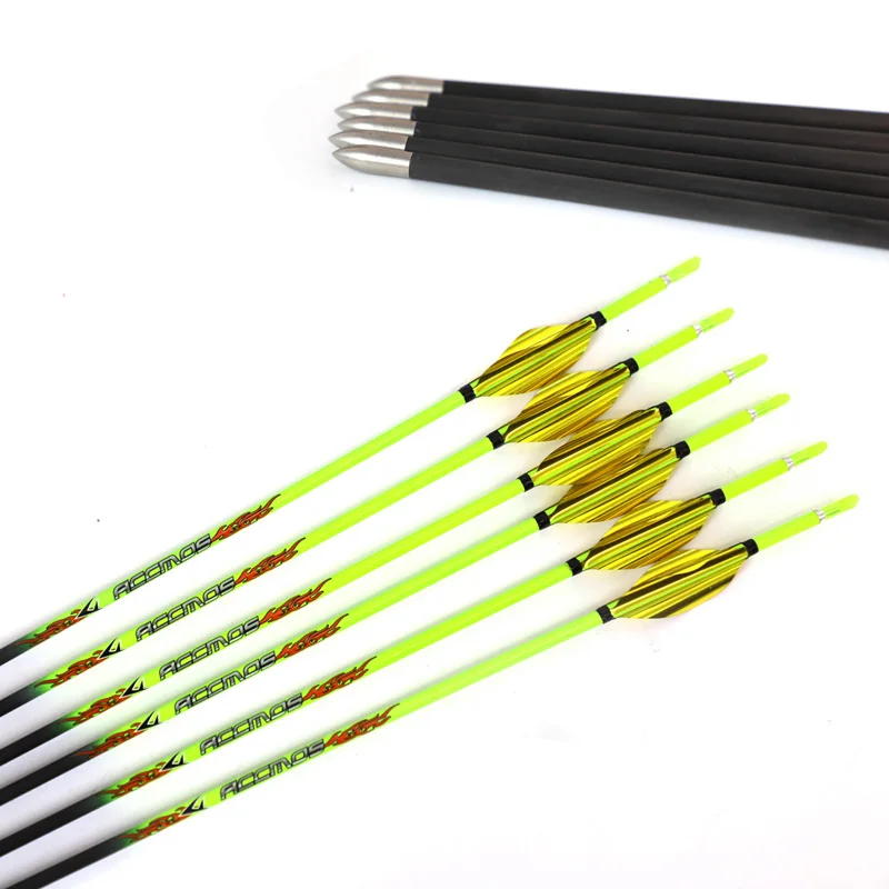 6/12pcs ID 4.2mm Pure Carbon Arrow with Spin Vanes Spine 400/500/600/700/800/900/1000 Archery Arrows For Hunting Shooting