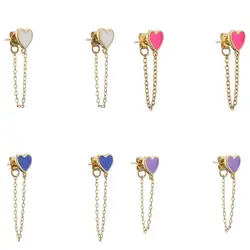 HECEHNG,1 pair,Colorfol Love Heart Link Chain Ear studs,For Women Fashion 2021 Jewelry ,Cooper Earrings, Wholesale