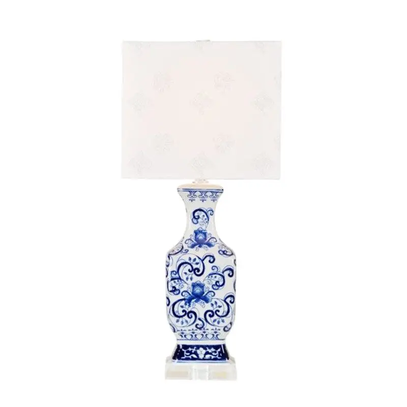 New Chinese Ceramic Table Lamp Blue And White American Country Porcelain Dimmer Foyer Desk Wedding Decor Night Light D83