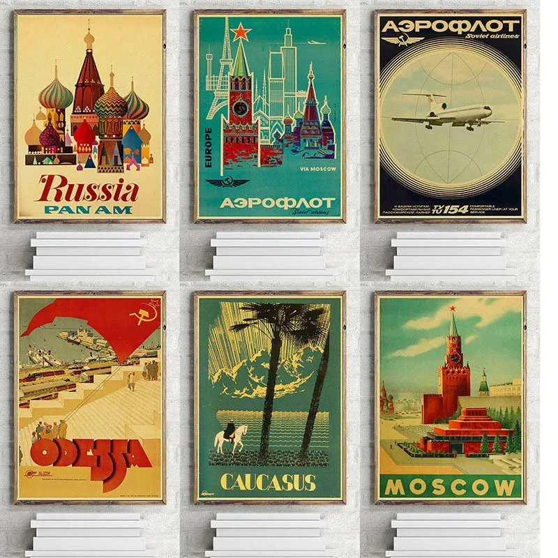 Retro Soviet travel poster Moscow Volga high quality canvas painting wallpaper for living room/room/bar decoration