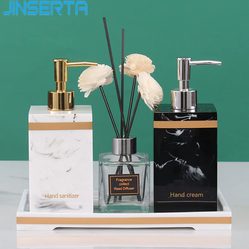 

JINSERTA Marbled Serving Tray Soap Dispenser Bottle Luxury Kitchen Hotel Bathroom Hand Sanitizer Shampoo Body Wash Lotion Bottle