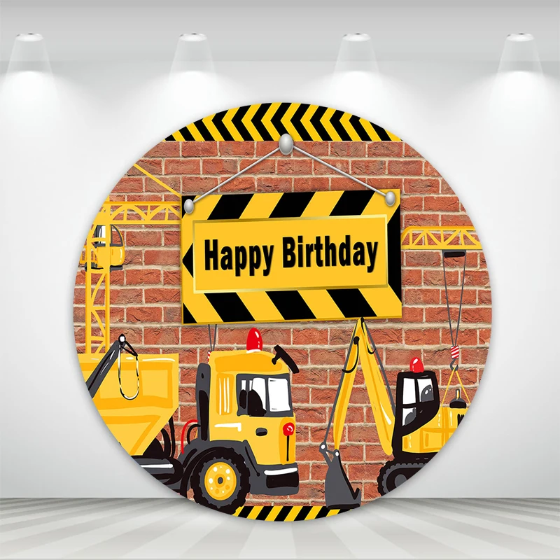 Mocsicka Excavator Dump Truck Construction Round Background Birthday Party Decoration Banner Photography  Photo Props