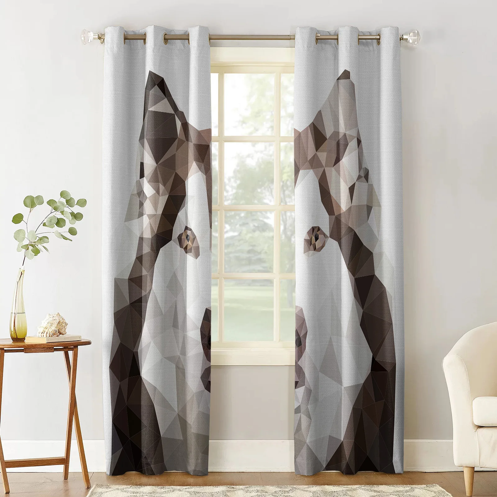 Abstract Geometry Dog Husky Blackout Curtains for Children Kids Home Decor Bedroom Living Room High Shading Window Curtains