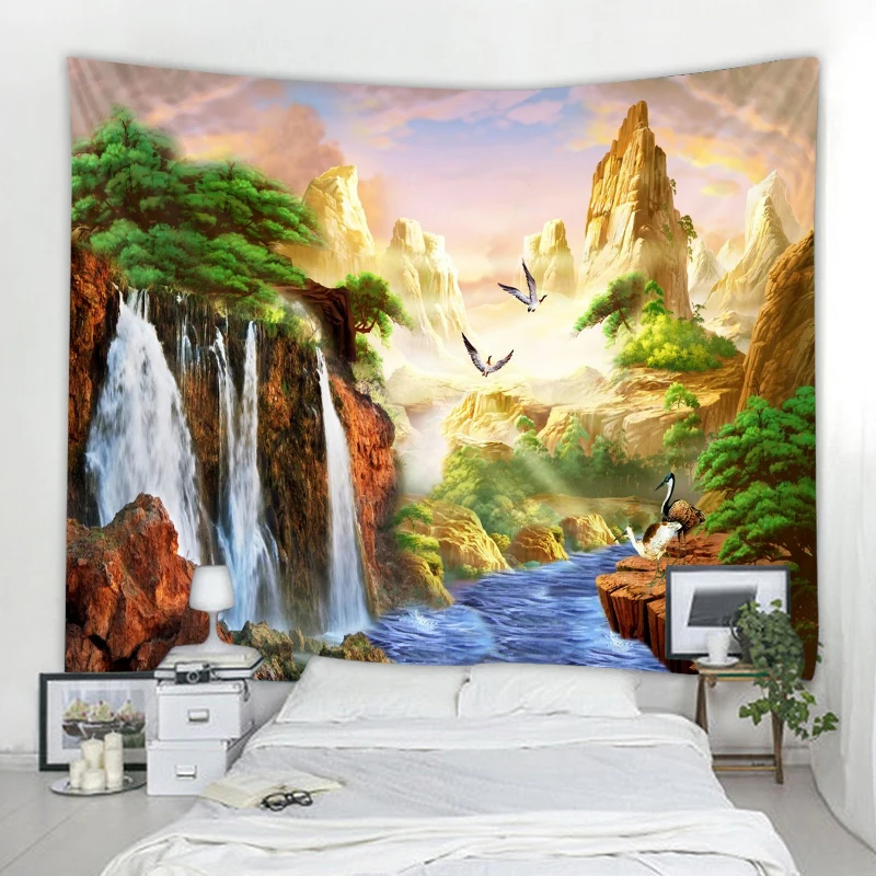 

3D Landscape Landscape Tapestry Nordic Decorative Wall Tapestry Art Deco Blanket Curtain Hanging at Home Bedroom Living Room