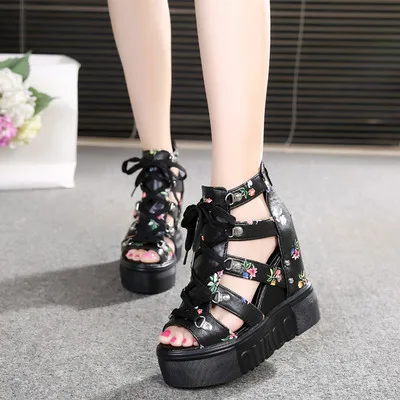 Hot Print Leisure Wedges Women's Shoes 2021Summer Shoes Women Sandals Platform Shoelaces High Heels Casual Shoes Woman