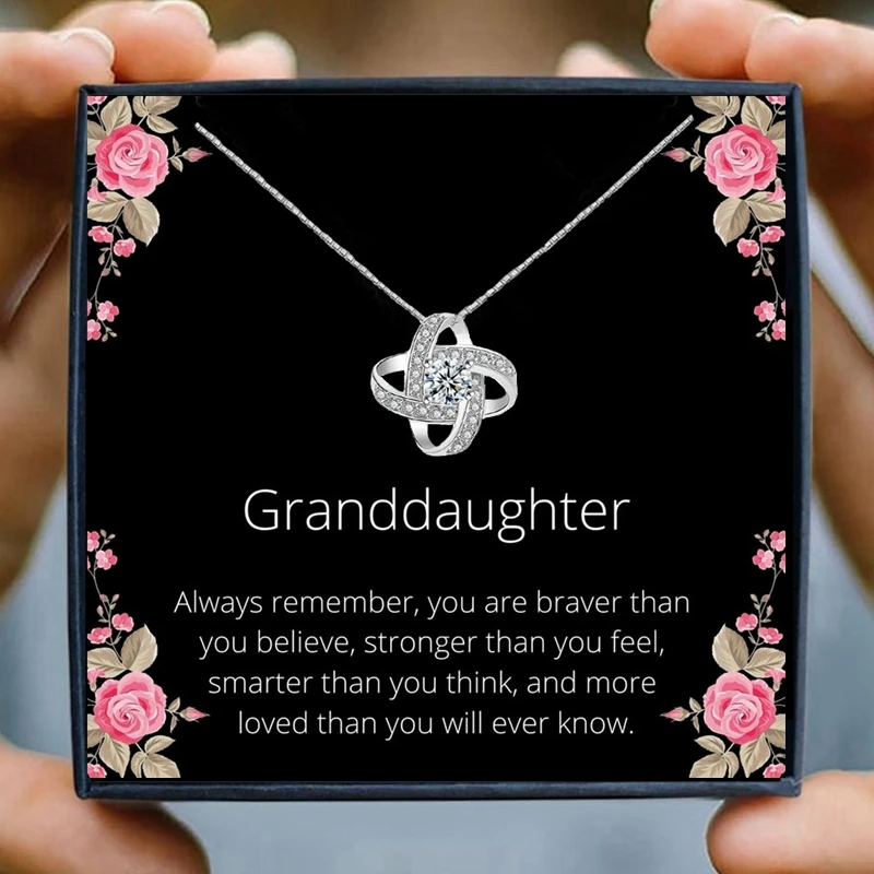 Crystal Knot Pendant Necklace Women Granddaughter Pendant Necklaces Grandma Grandpa Birthday Jewelry Christmas Gifts