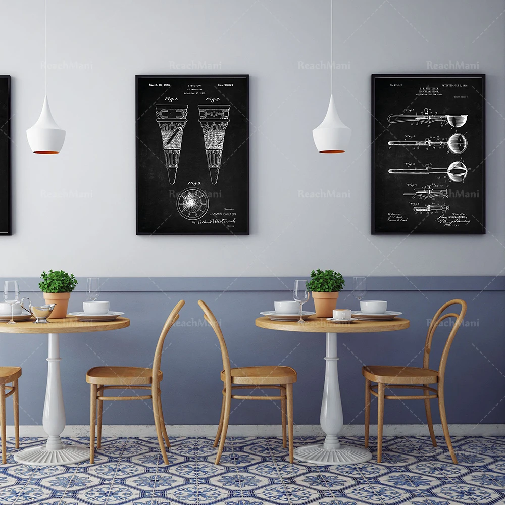 Ice Cream Patent Set of 3, Ice Cream Cone Art, Ice Cream Scoop Poster, Ice Cream Freezer Patent, Sweet Art, Gift for Kids